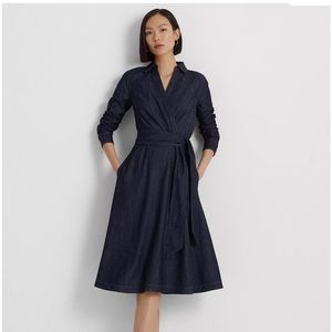 NWT Lauren Ralph Lauren Women's Long-Sleeve Denim Midi Dress Size 4